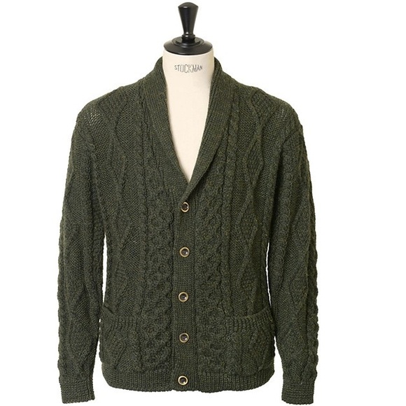 Howlin' Cable-Knit Shawl Collar Wool Cardigan In Green Size Medium - Picture 8 of 8